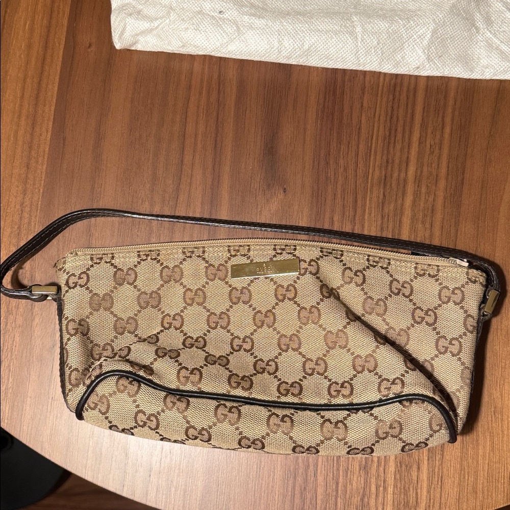Gucci Tan and Brown Monogram Wristlet